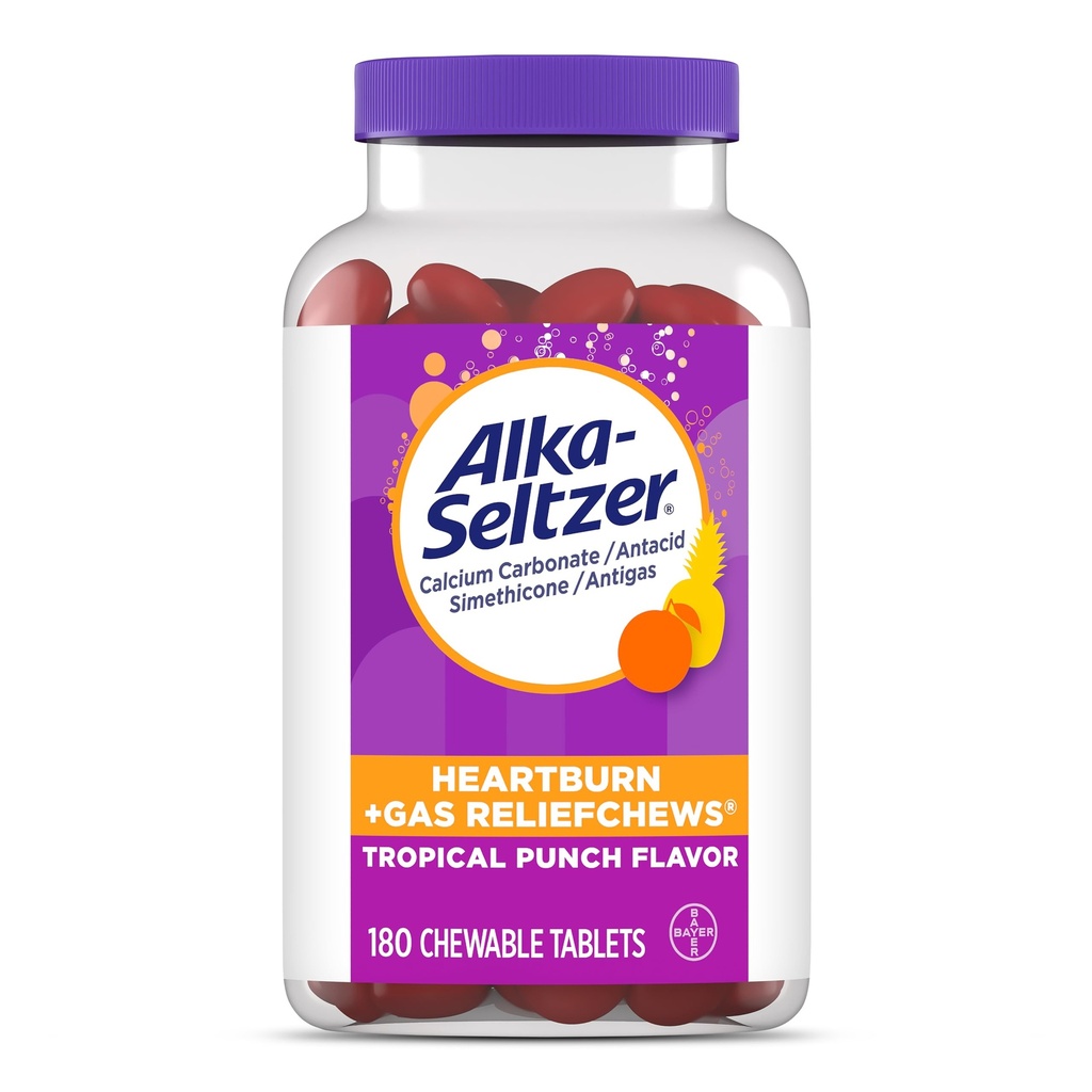 Alka- Seltzer Heartburn + Gas ReliefChews, Antax + Antigas Chews untuk Relief Fast Heartburn, Gas, dan Relief Acid Inditraffic On the Go, 180 Ct