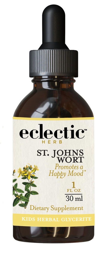 ECLECTIC INSTITE Kids Herbs - St John 's Welt, Black Cherry Flavor 124; Herbal Health Sualth Supplemen, Promotes a Positive Mood 124; 1 flf oz (30 ml)