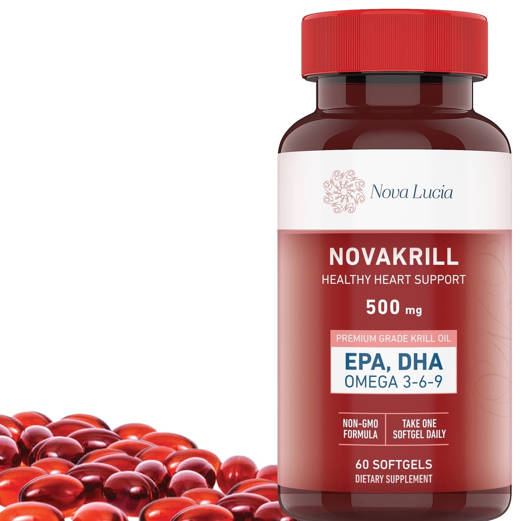 Novakrill Krill Oil Omega 3 Tambahan - 100mg Softgeels dengan EPA, DHA, Astaxanthin - Tidak ada Fishy Aftertaste - Mudah untuk Swallow Antartika Krill Oil - 60 Liquid Capsules