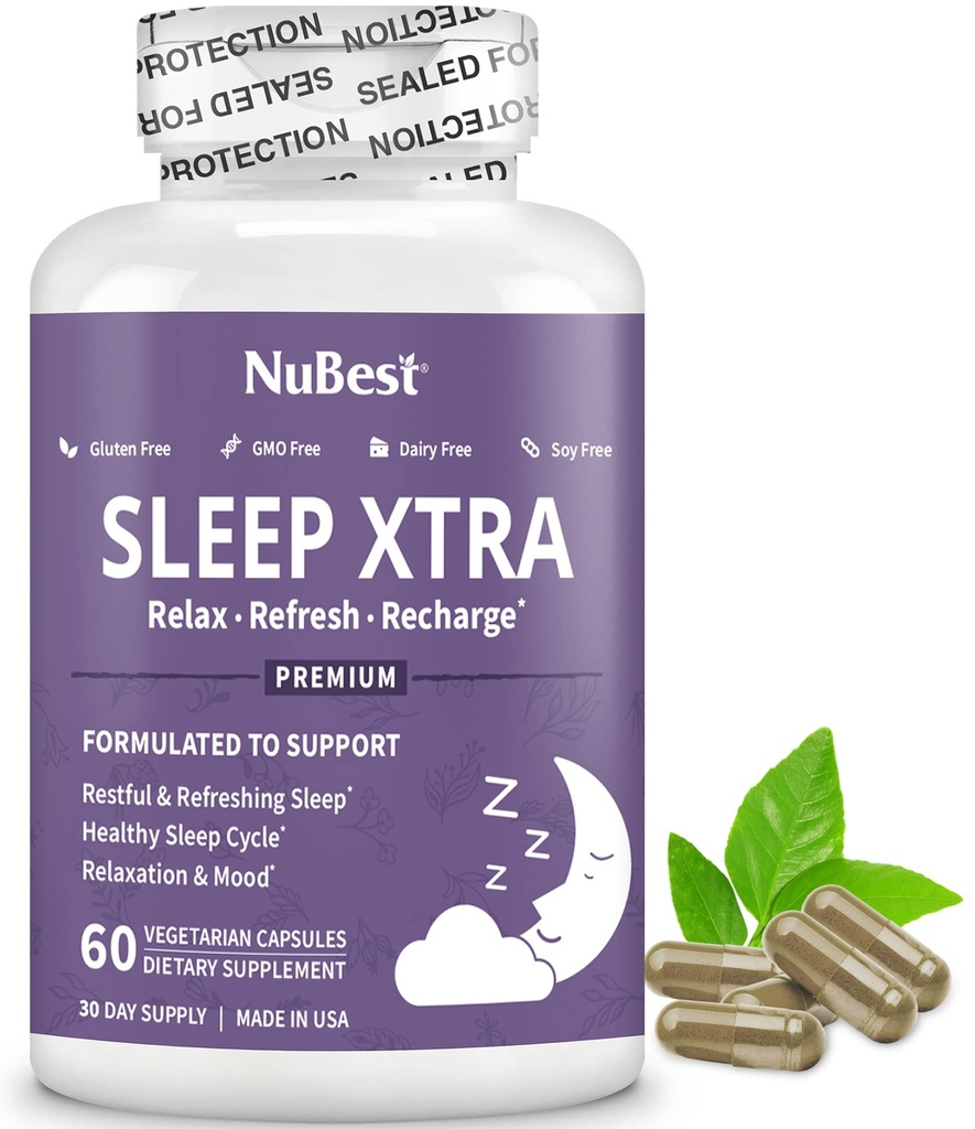 NuBest Sleep Xtra 124; Pasokan Tidur Sehat untuk Orang Dewasa 124; Vitamin B6, Melonalin, Ashwagandha, Chamomile, Valerian & More - Non Habit-Forming 124; 60 Vegan Capsules 124; 1 Pasokan Bulan