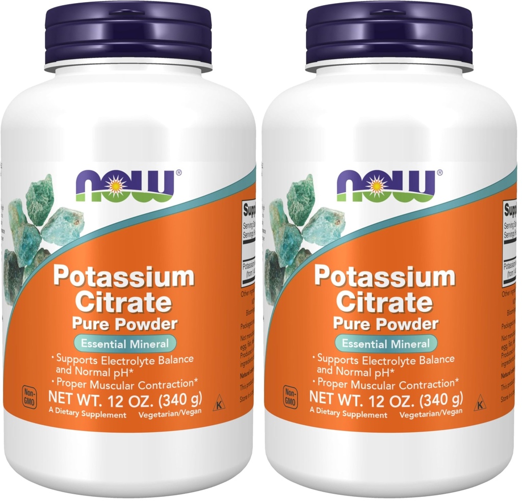 Suplemen NOW, Potasium Citrate Powder, Pasokan Keseimbangan Elektrolite dan PH Normal *, Estial Mineral, 12- Ounce (Paket 2)