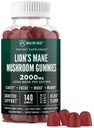 Lions Mane Mushroom Gummies for Adules, 140 Count Bulk Lion 's Mane Chewables, High Potency 10: 1 Organic Extract berjumlah 2000mg, Supppport Mental Clarity, Focus, Mood and Brain Fog