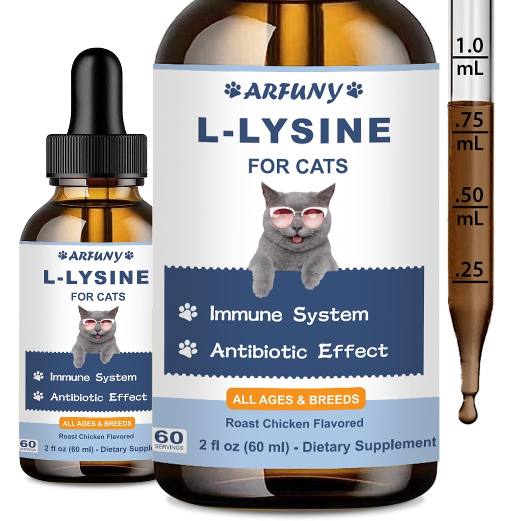 Tambahan L-Lysine untuk Kucing - Dukungan Imunitas - 60ML Lysine untuk Respiratory Feline, Sneezing, Hidung Runny, Eye Fungsi - Kandang Antibiotik Kucing Alam - Roast Chicken Flavor