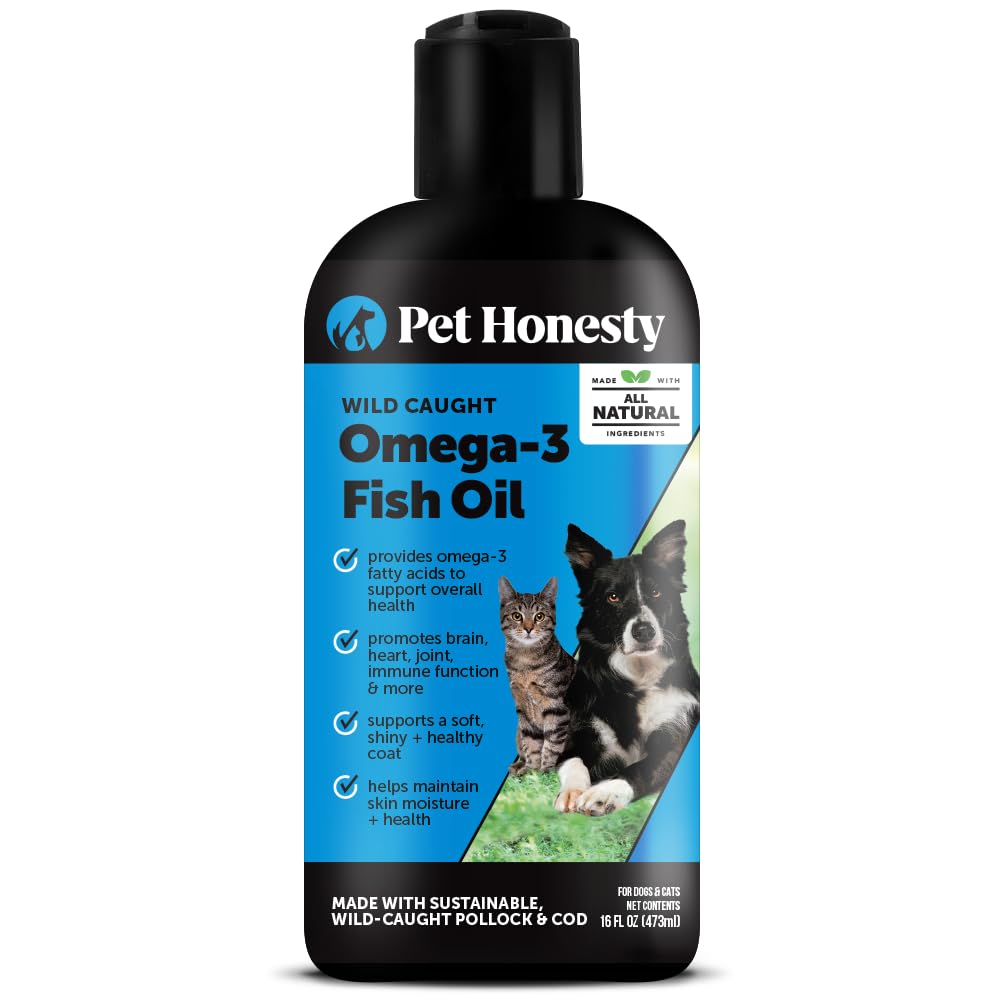 Pet Honesty Omega 3 Fish Oil for Cats & Dog (16oz), Wild Caught Omega 3 Fish Oil for Dogs Skin and Coat Supplement, Supports Shedding, Skin & Coat, Immunity, Joint, Brain & Heart, EPA + DHA