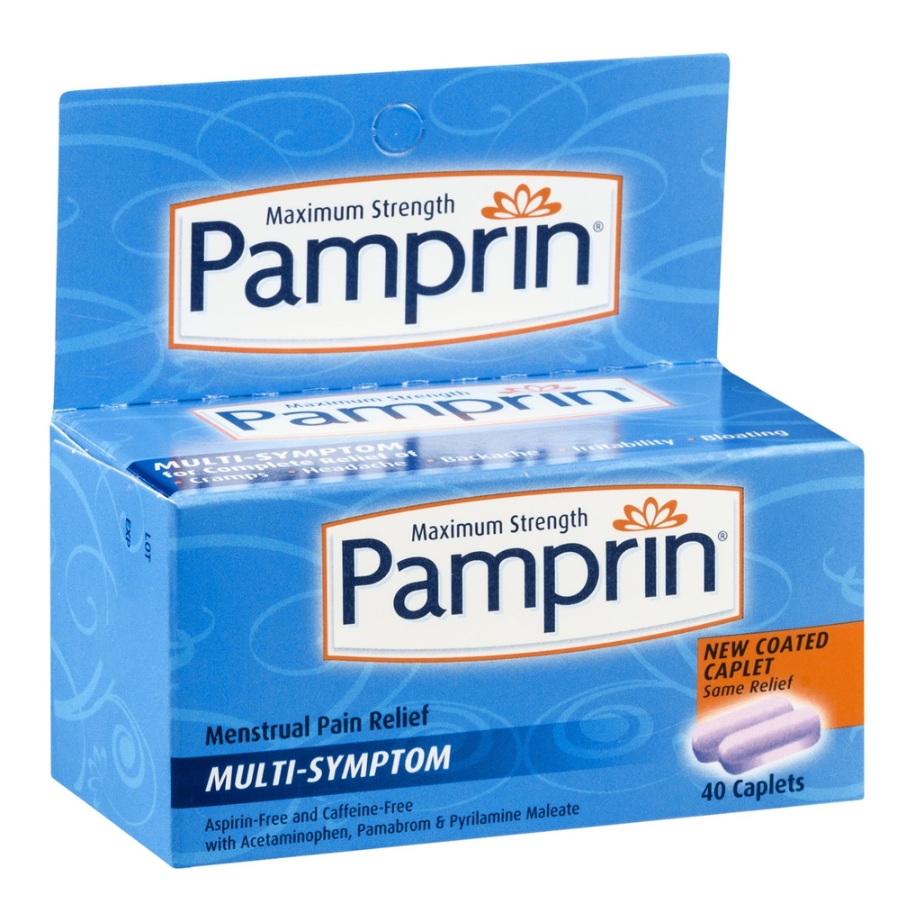 Pamprin Maximum Kekuatan Multi- Symptom Menstrual Relief Tablet, 40-Count Box (Paket 3)