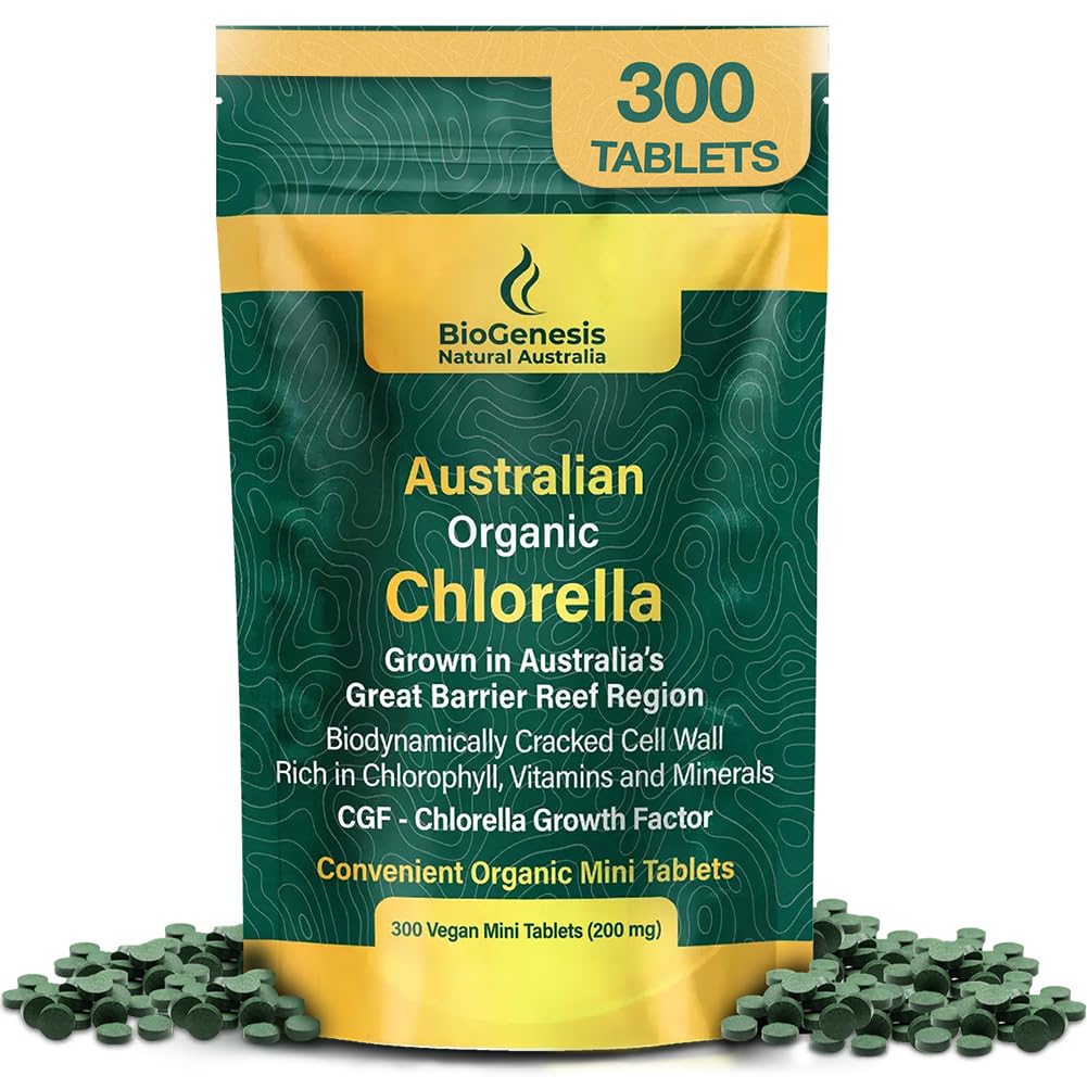 Biogenesis Organik Chlorella Mini Tablet - 300 Count (200mg) 124; Australia Grown 124; Kaya dalam Chlorophill, Vitamin & Minamins & Minemared 124; Mendukung Energi & Kekebapakan 124; Vegan Mini Tablet