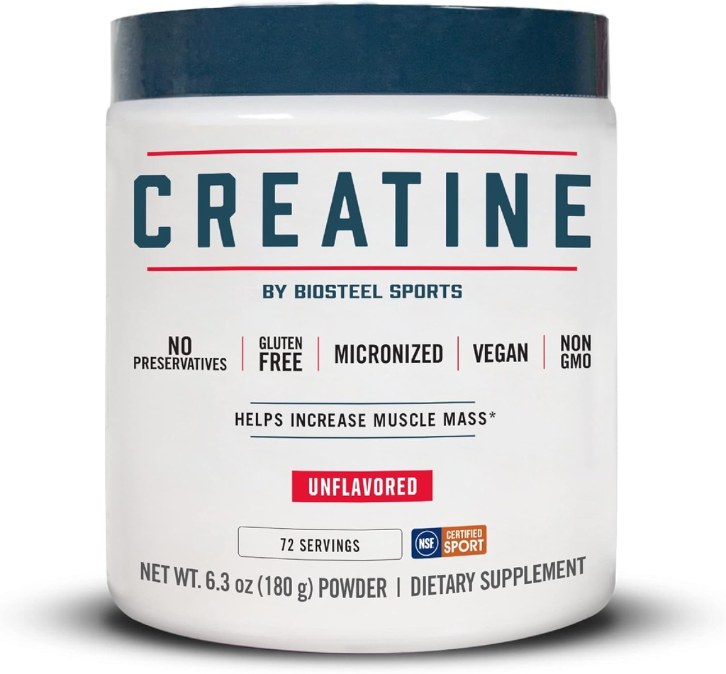 BioSteel Creatine Monohydrate Powder - 72 hamba, 180g, Micronized for Muscle Recovery & Lean Muscle, NSF for Sport Cerdened Creatine Pouder