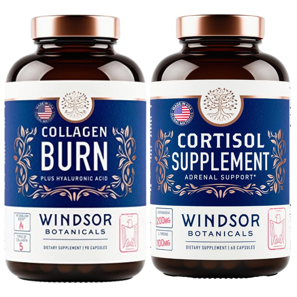 WINDSOR BOTANICALS Cortisol Blocker dan Multi Collagen Burn - Beauty and Mood Dukung Bundle