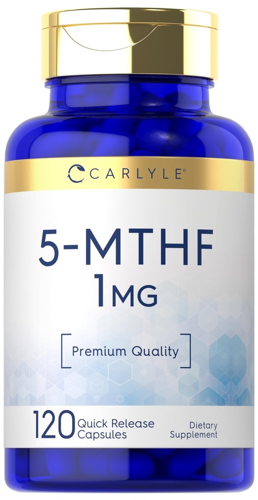 Carlyle 5-MTHF L Methylfolat 1mg 124; 120 Capsules 12.4; Non- GMO & Glten Free Supplement: 124; Premium Quality
