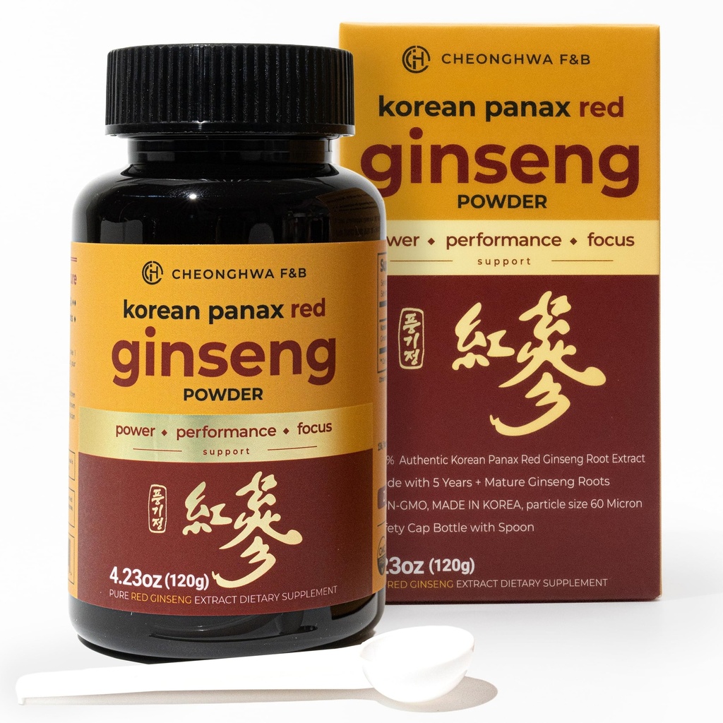 CHEONGHWA F & B Panax Ginseng Powder, 10% Ginsenoside (Total 20,000mg, 4 Bulan Supply), 4.23oz, + 5 Tahun Tumbuh Korea Ginseng Panax, Fokus & Imune Dukungan, Ultra- baik bubuk, Non-GMO