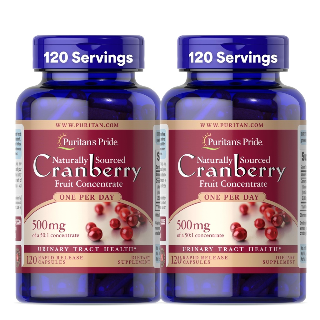 Puritan 's Prize Fority Sourced Cranberry One Per Day Fruit Concent 500mg, 50: 1 Dietary Tract Supply, 4 Monday Suply, 120 Rapid RAPsules, 2 Pack