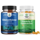 Bundle of Reduced Glutathione Suplemen dengan Milk Thistle - 500 mg per Serving Pure L Glutathione dan Chewable Vitamin C Gummi untuk Dewasa - Ascorbic Acial Gummy Immune Booster & Cold Remedy