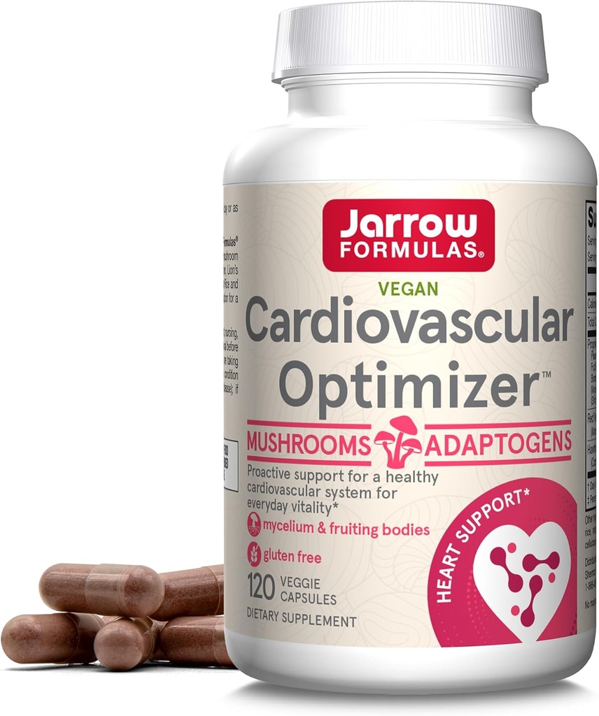 Jarrow Formulas Cardiovascular Optimizer with Lion 's Mane, Reishi, Shiitake, and Blue Oyster Mushroom, Dietary Suplemen dengan Red Yeast Rice dan Hawthorn Leaf, 120 Veggie Capsules, 30 Day Supply