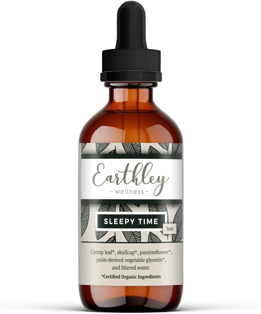 Earthley Wellness Sleepy Time, Natural Herbal Sleep Support for Dewasa and Kids, Calming Extract for Relaxation and Restful Nights, Alcohol- Free, Made with Catnip, Skullcap, and Passionflower (1oz)