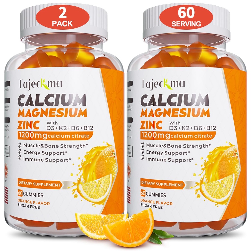Calcium Magnesium Zinc Gummies for Adult: 1200mg Calcium Citrate with Vitamin D3 K3 - Natural Organic Sugar Free High Absorpsi Supplemen Perempuan Pria (120Count)