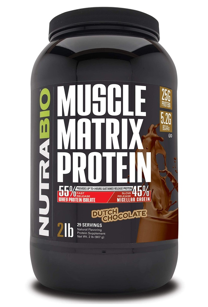 NutraBio Muscle Matrix Powder - 25g dari Protein Per Scoop - Whey Isolate dan Miveloft Combo untuk Pelepasan Cepat dan Lambat - Coklat Belanda - 2 Pounds, 28 Servis