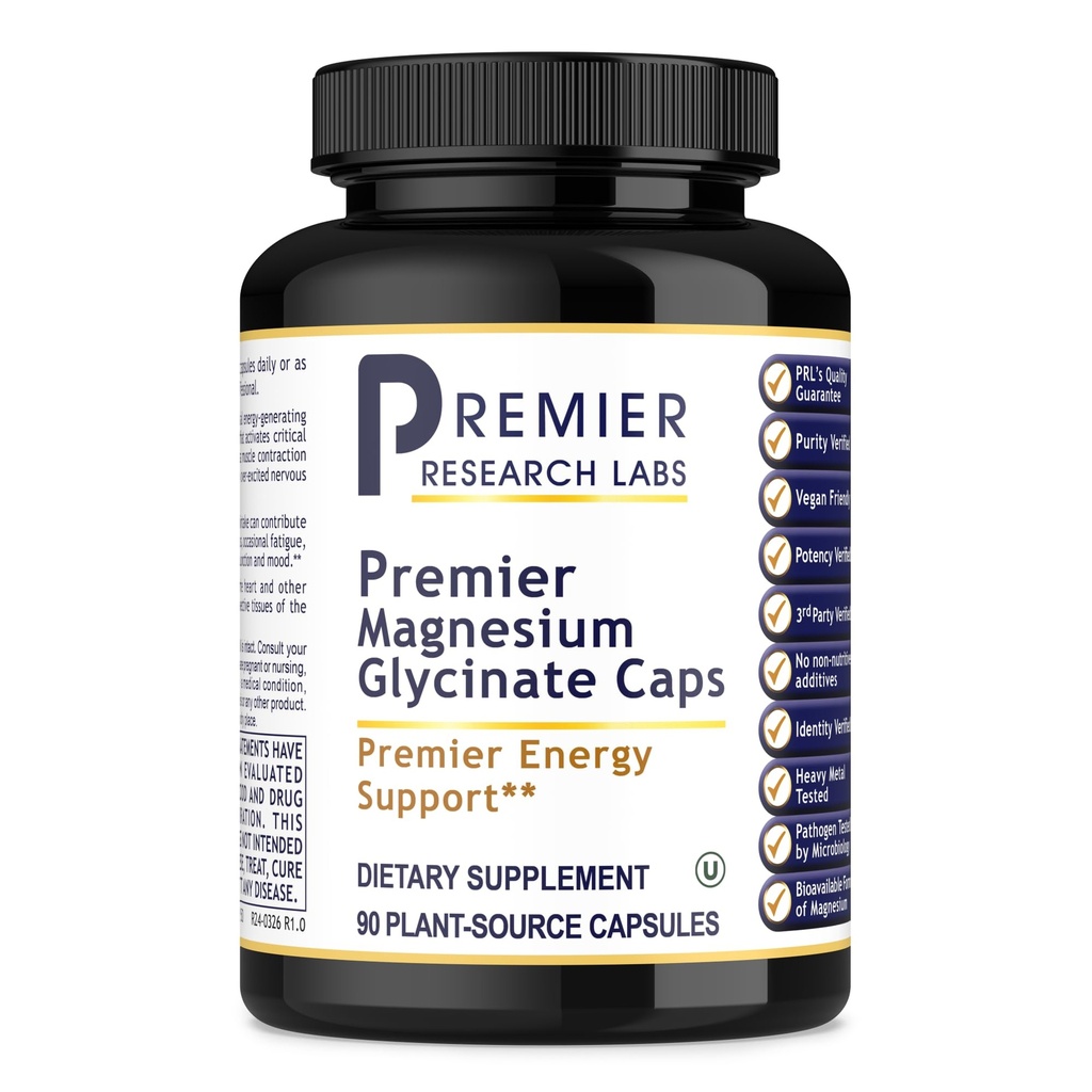 Premier Research Labs Magnesium Glycinate Suplement - Pure Magnesium, Asorpsi Tinggi, Mendukung Kualitas Tidur, Chelated, Vegan, Test Partai Ketiga, Dukungan Energi Premier - 90 Kapsul