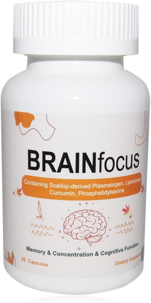Suplemen Vitamin E Brain untuk Memory & Focus, Dukungan Otak dengan Curcumin, Plasmalogen & Lipomal untuk Fungsi Kognitive Enhanced dan Konsentrasi, 60 Hamba