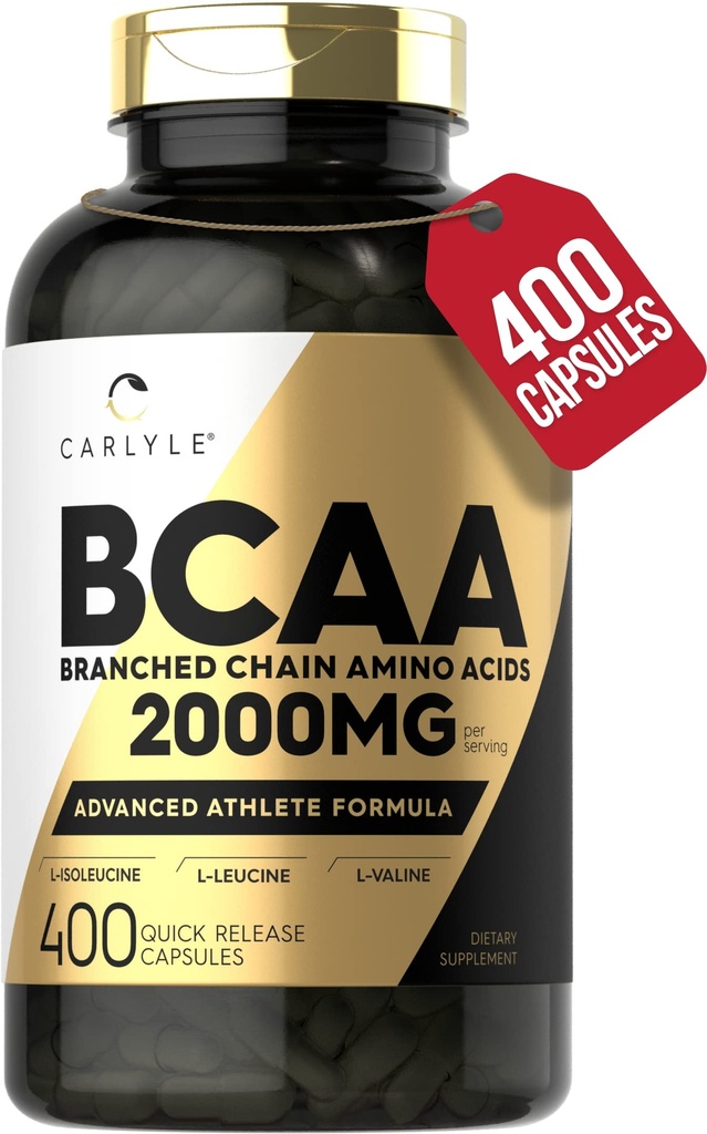 Carlyle BCAA Capsules 124; 2000mg 124; 400 Powder Pills; 124; Amino Acids Suplemen Kembangkan 126; untuk Perempuan dan Pria 124; dengan L-Isoleucine, L-Leucine, L-Valine 24; Non-GMO dan Gluten Bebas