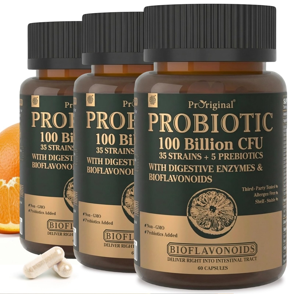 Probiotik Organik bagi Perempuan & Pria, 100 Milyar Probiotik CFU untuk Digetical, Gut & Ammune Kesehatan - dengan Pregories, Bioflavonoid & Digetical Enzyme, 35 Strains Raw Probiotic Suplemen, 180 Caps