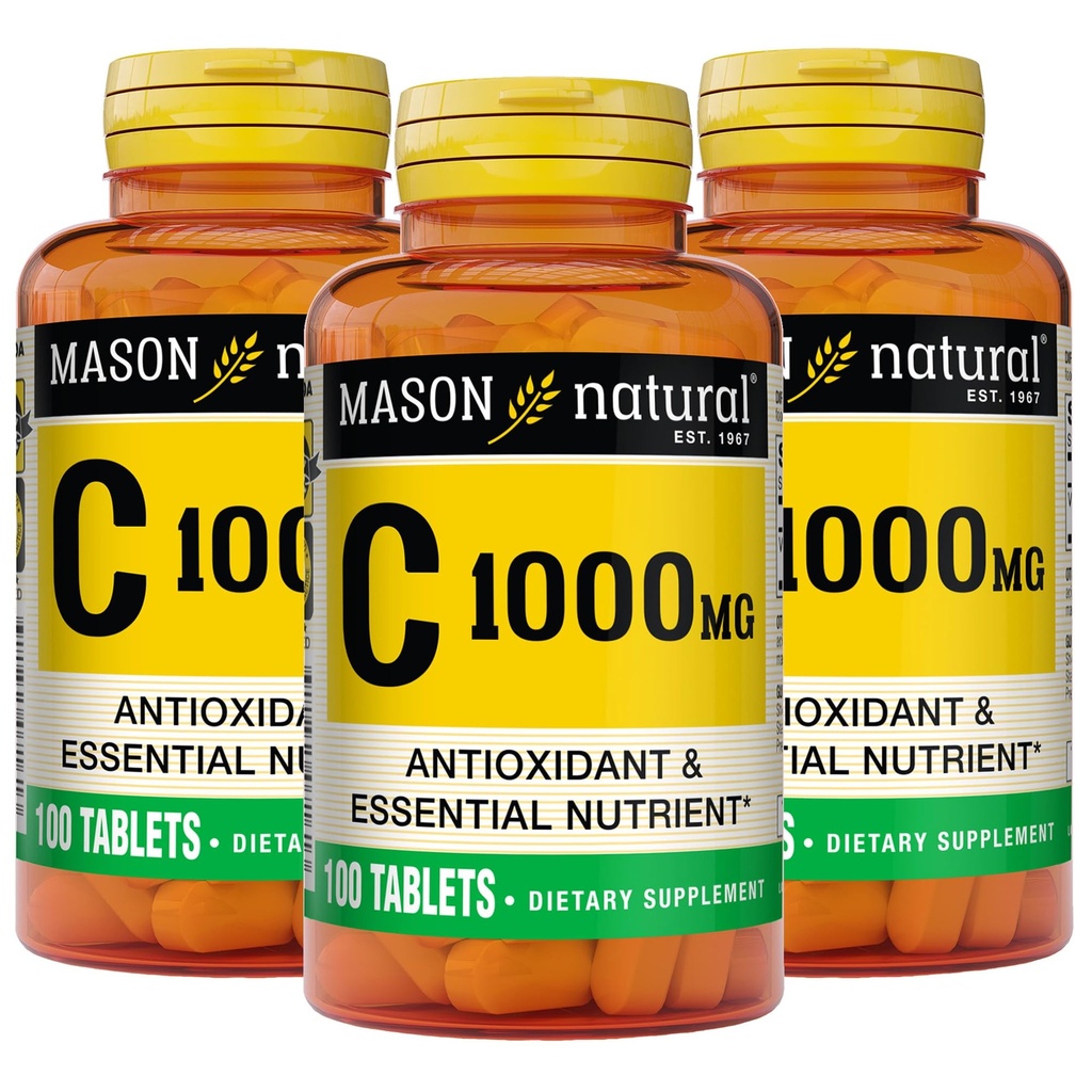 Mason Natural Vitamin C 1,000 mg, 300 Day Supply, Suppport Healthy Ammune System, Antioksidant dan Essider Nutrient, 3 Pack