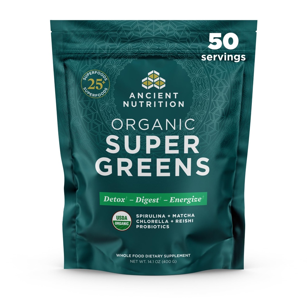 Nutrition Super Greens Powder Kuno, Powder Superfood Organik dengan Progres Dibuat dengan Spirulina, Chlorella, Matcha, dan Enzymes Digevital, 50 Servis, 14.1 oz