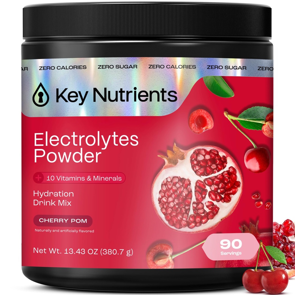 KEY NUTRIENTS Multivitamin Electrolytes Powder No Sugar - Sweet Cherry Pom Electrolite Powder - Endurance & Energy Suplemen - Powder Hidration - Tidak Ada Kalories - 90 Servings - Dibuat di USA