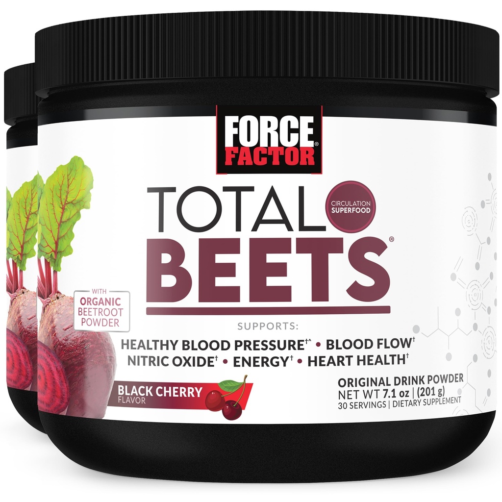 ForCE FacTOR Total Beats Superfood Beet Root Powder 2- Pack, Nitrates untuk Durasi Dukungan, Darah Flow, Nitric Oxide, Energi, Endurance, Stamina, Cardiovaskular Heart Health Suppplemen, 60