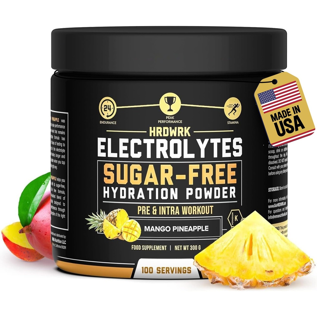 HRDWRK Electrolytes Powder dengan Magnesium, Potasium - Gula Free Electrolite Bodurance Endurance dan Mengurangi Fatigue dengan Supplemen Elektrolytes - Hydration Maksimal - Keto Friendly
