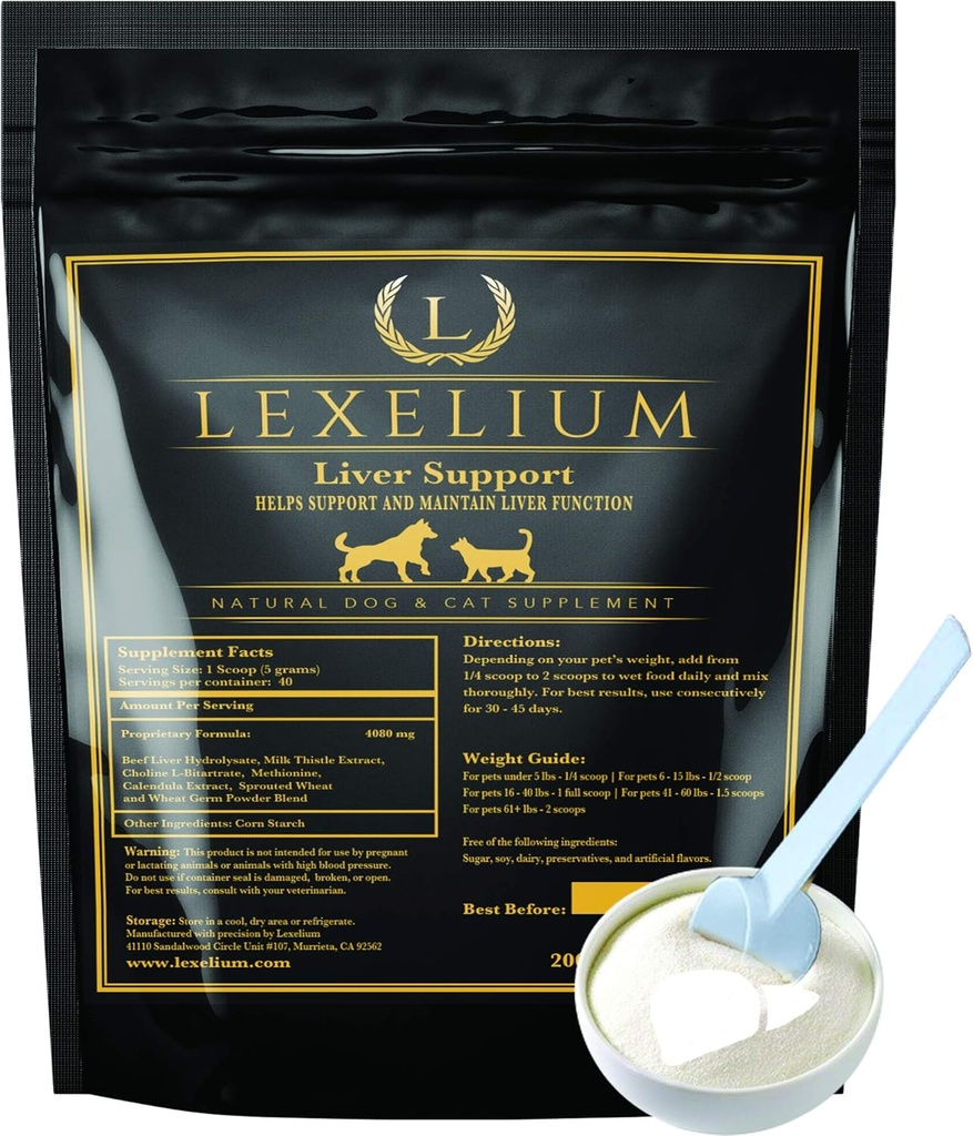 Tambahan Dukungan Hati untuk Anjing dan Kucing - Hebat untuk Detoxing dan Membantu Kidney, Liver & Skin Fungsi - Cat Liver Dukungan - Milk Thistle + Lysine + Choline Bithartrade + Methionine - 200g