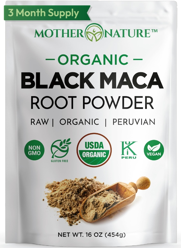 Organik, Raw Peru Black Maca Powder - Premium USDA Certifikasi, Ideal untuk Pria & Women, Boost Workout, Enhance Muscle Recovery, Non-GMO, Vegan Superfood, 16 oz