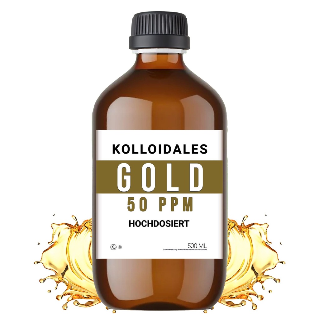 Solusi Emas Colloidal, 50 PPM, 500ml, Kemurnian Tinggi 99,99%