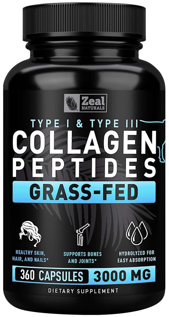 Serbuk Peptida Zeal Collagen Collagen Collagen (360 Capsules) Serbuk Pepetide Grass Pepetide - Pounder Kolagen Collagen untuk Persediaan Rambut dan Kulit JoinTendon -