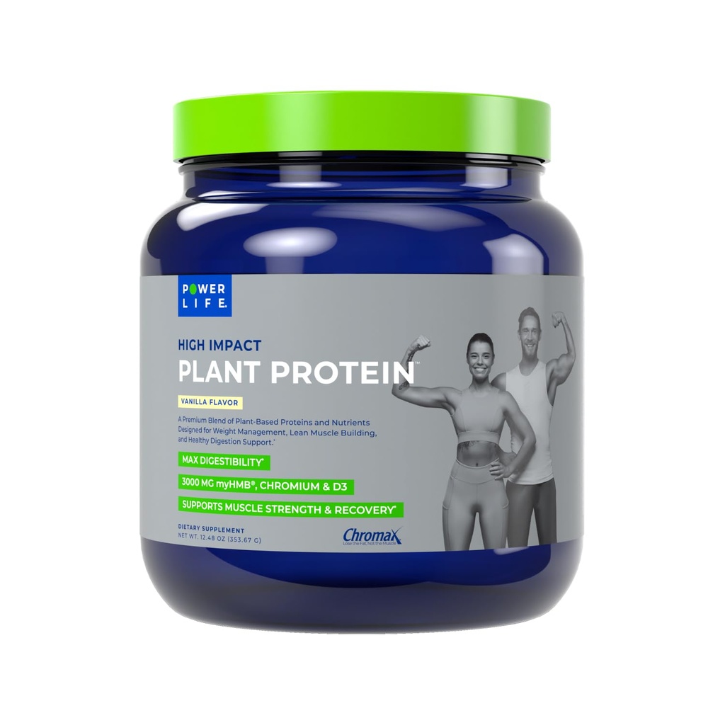 POWERLIFE High Impact Plant Powder with 3000 MG of HMB, Plant-Based, No Sugar Added, Vegan, Keto Friendly, Non-GMO (Vanilla - New Formula)