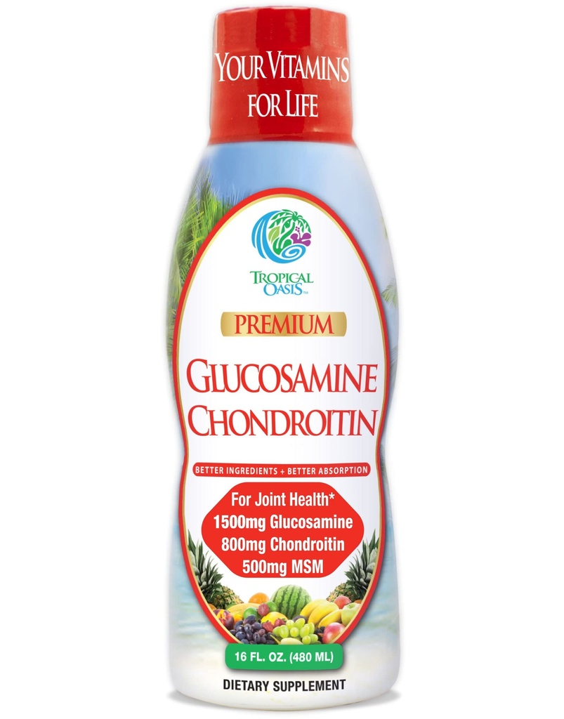 Tropical Ousis- Premium Liquid Glucosamin Chondroitin & MSM- Liquid Dukung Formula 1500mg Glucosamine, 800mg Chondroitin, & 500mg MSM - 16 Fl Oz