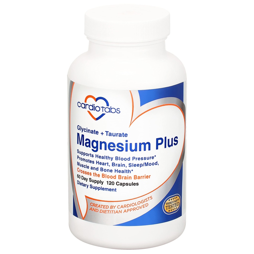 Magnesium Plus - 200 mg Magnesium Glycinate dan Magnesium Taurat untuk Tekanan Darah, Hati, Otak, Sleep & Mood Dukungan - Sangat konsentrasi dan Absorbed - 120 Kapsul