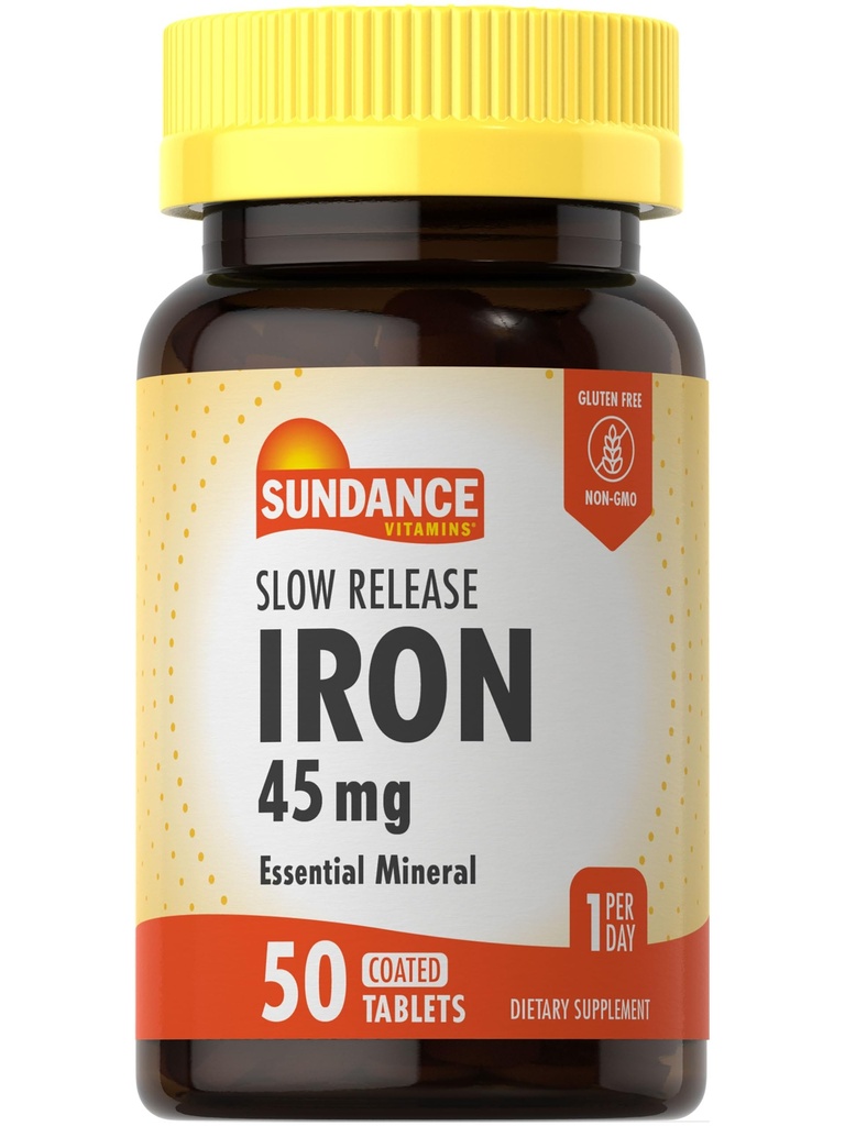 Sundance Iron 45mg Slow Rilis Pill 124; 50 Tablet: 124; Suplemen Mineral Escule 124; Vegetarian, Non-GMO, dan Gluten Free Formula
