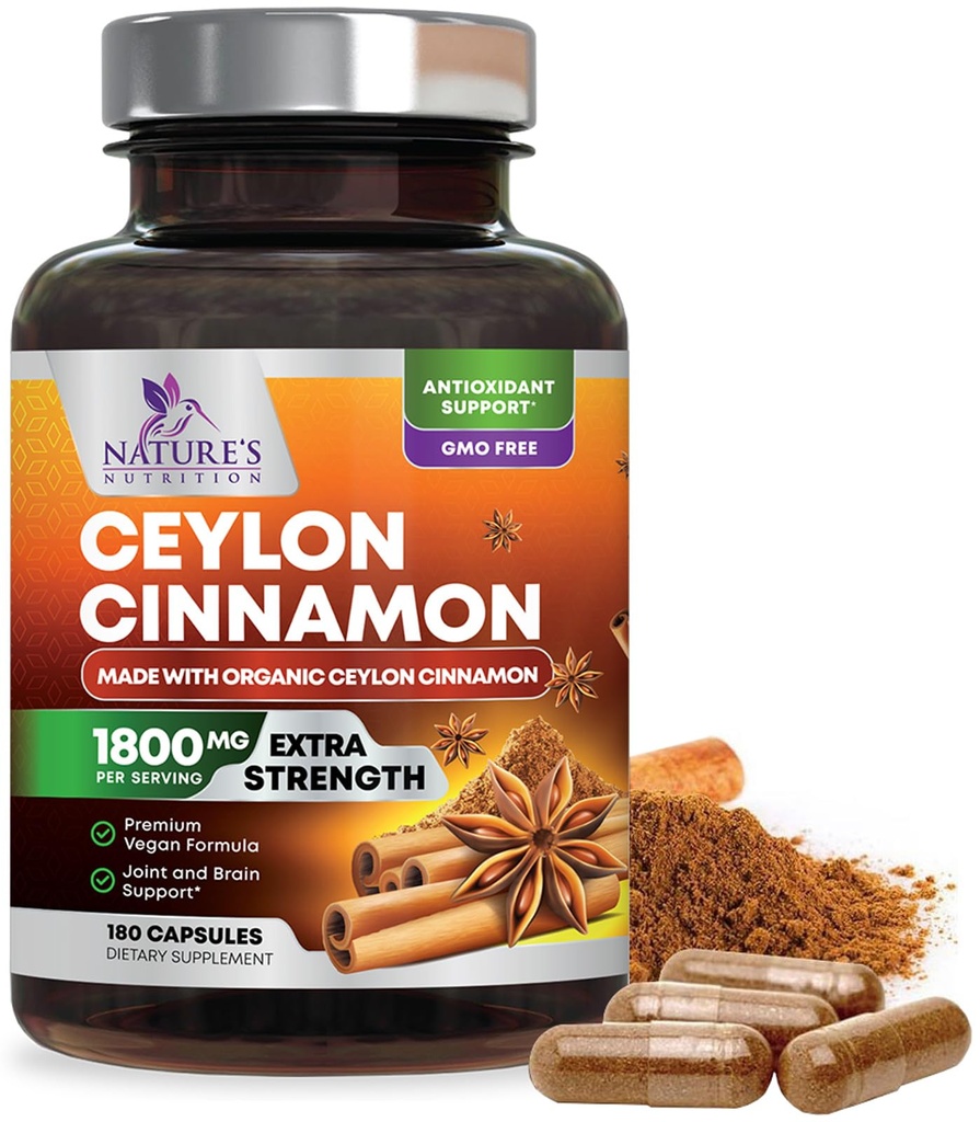Pill Menamon Organik Ceylon Tambahan 1800mg - Tersertifikat Powder Ceylon Organic - Energi & Heart Dukungan untuk Perempuan & Pria, Botol di Amerika Serikat, Antioksidant, Gluten Bebas, Non-GMO - 180 Capsules