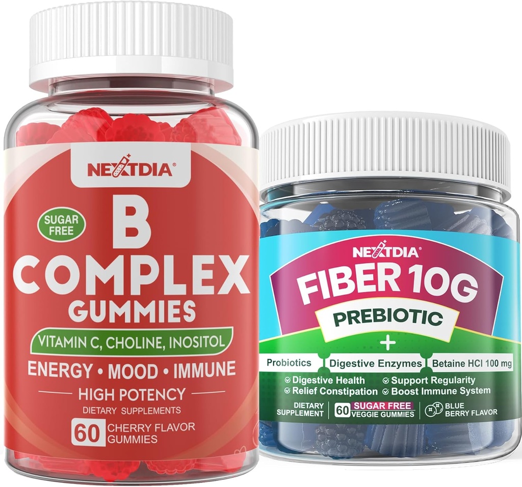 2 Pack Methylated Vitamin B Kompleks + 1 Pack Sugar Free 10g Prebiotic Fiber Supplemen, Gummies untuk Dewasa