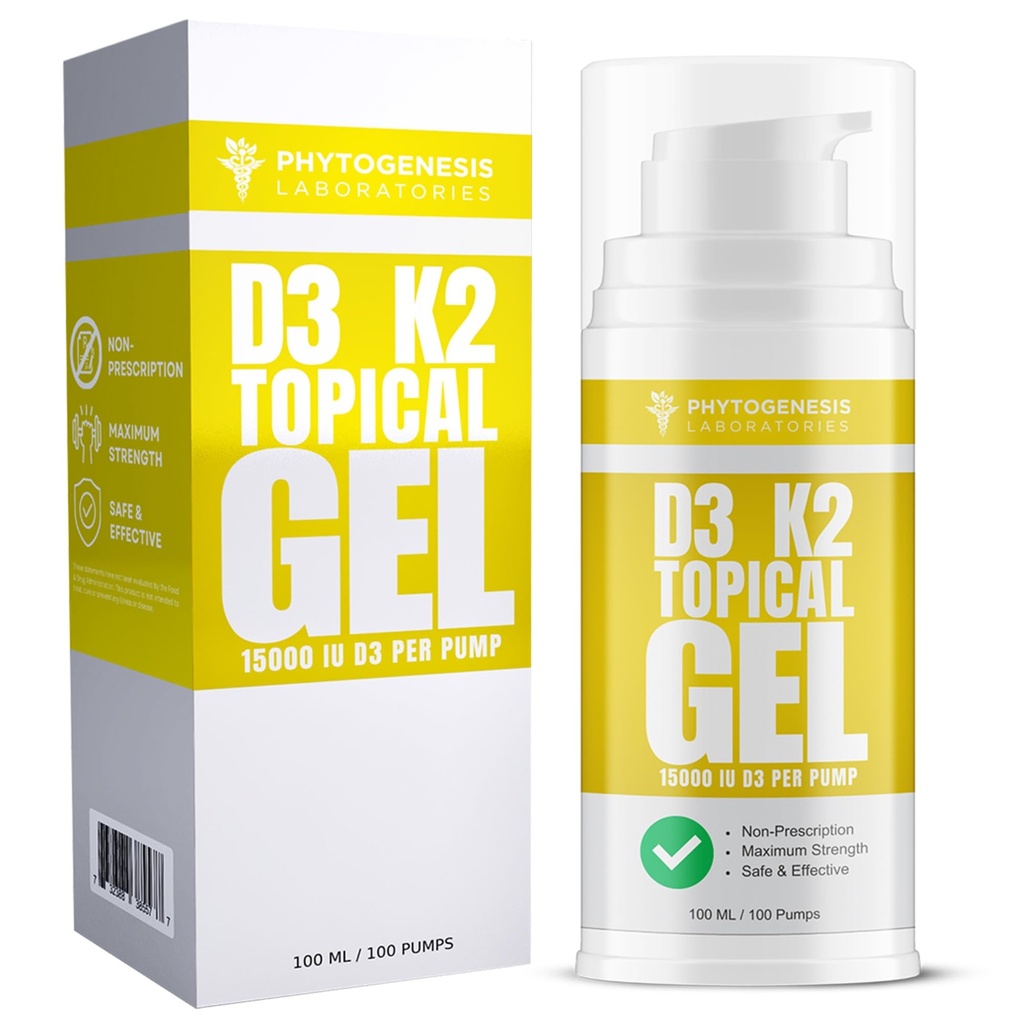 Vitamin D3 K2 Maksimal Kekuatan Topical Gel - 15000 + IU Per Pompa - The Sunshine Vitamin - Pasokan Bone & Joint Health, Imune Dukungan - Satu Pasokan Bulan