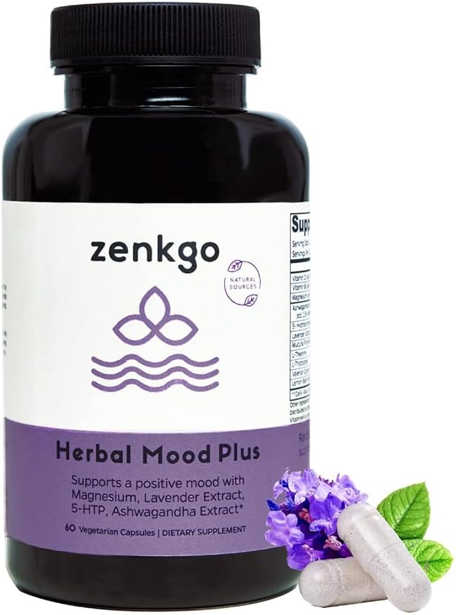 Zenggo Ashwagandha, 5- HTP, Lavender, Mucuna, L-tryptophan - Mood Dukung Support, Plant - Based, Herbal Mood Plus Membantu dengan Calm Mind & Stress Relief, Emotion Blalance, Positivitas (60Ct / 30Day)