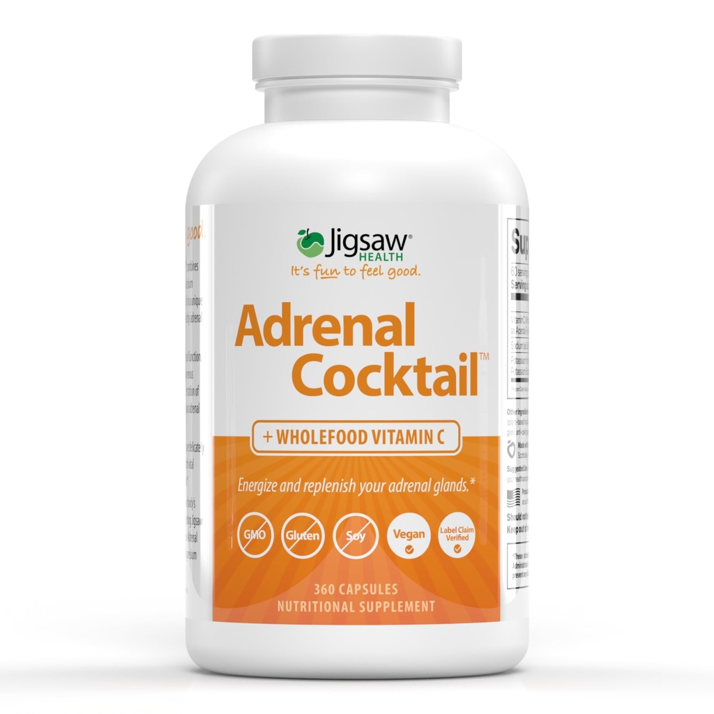 Jigsaw Health Adrenal Cocktail + Wholefood Vitamin C 124; dengan Potasium Bicarbonate, Sea Salt, dan Acerola Cherry Extract 124; 360 Capsules 124; 60