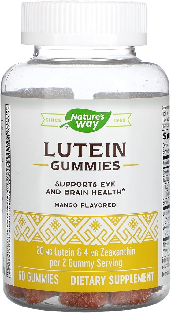 Nature 's Way Lutein Gummies with Hobxanthin, Eye Health and Brain Fungsi Suplemen *, Mango Flavored, 60 Count