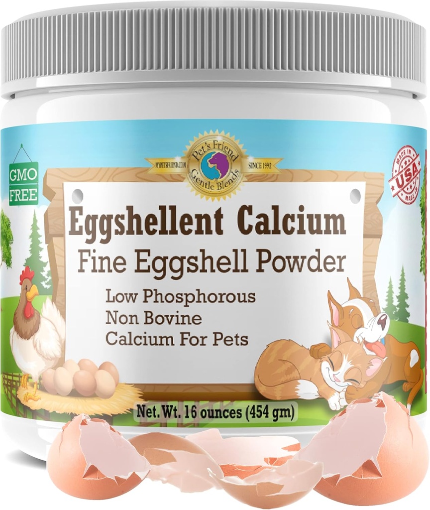 Kalsium untuk Anjing dan Kucing - Powder Eggshell Fine - Hip Kuat & Bersama Tambahan untuk Dogs dan Cats- Tambahan Dieter - Tidak Ada Advantive - Teman Pet Eggshellent Kalsium 16oz