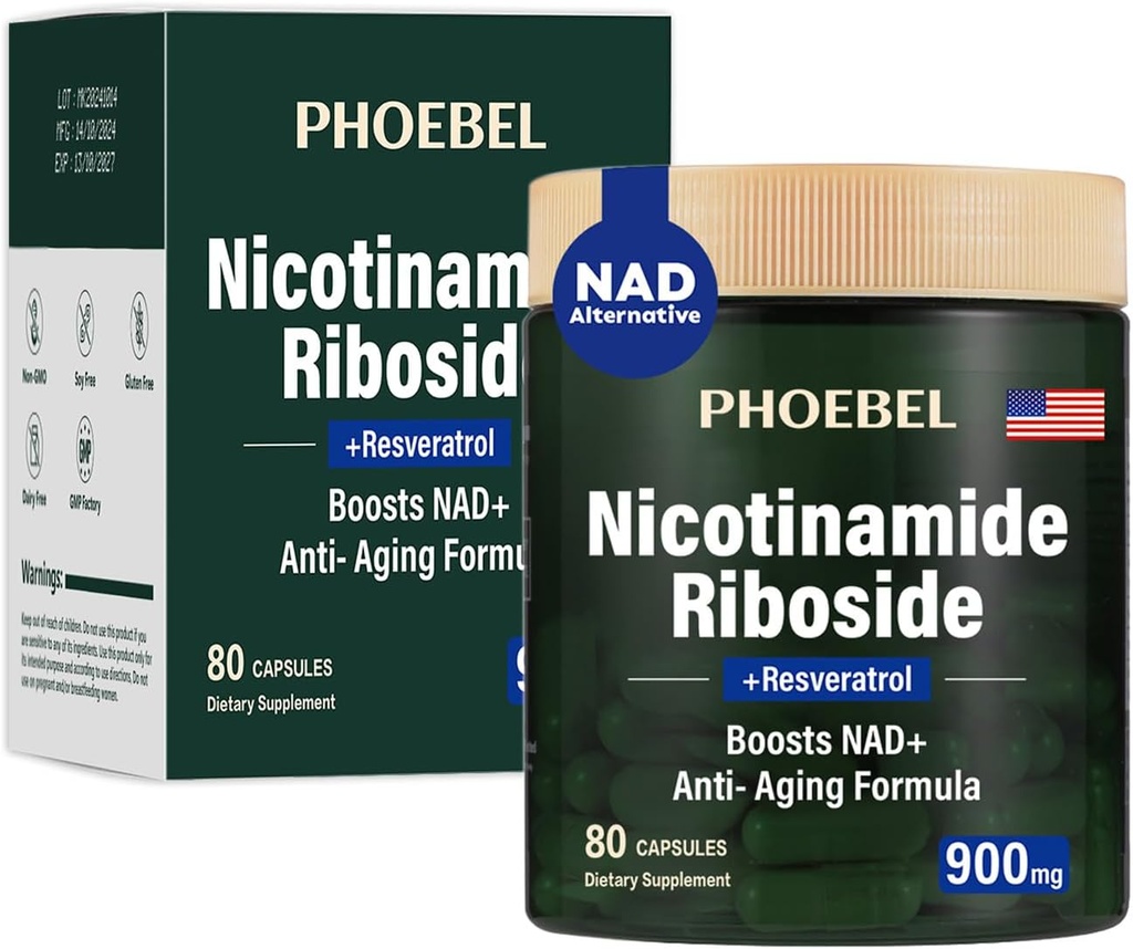 Tambahan NAD + Baru - Resveratrol, Lipomal Nicotinamide Riboside, Quercetin Suplemen NAD Tinggi untuk Energi, Fokus - 80 Cacah, 900mg