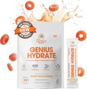 The Genius Brand Genius Hydrate - Electrolite Sudration - Coconut Air - Sugar- Free - 8 Esculity Mintrients & Non- GMO - Sour Peach Rings - 20 Servings