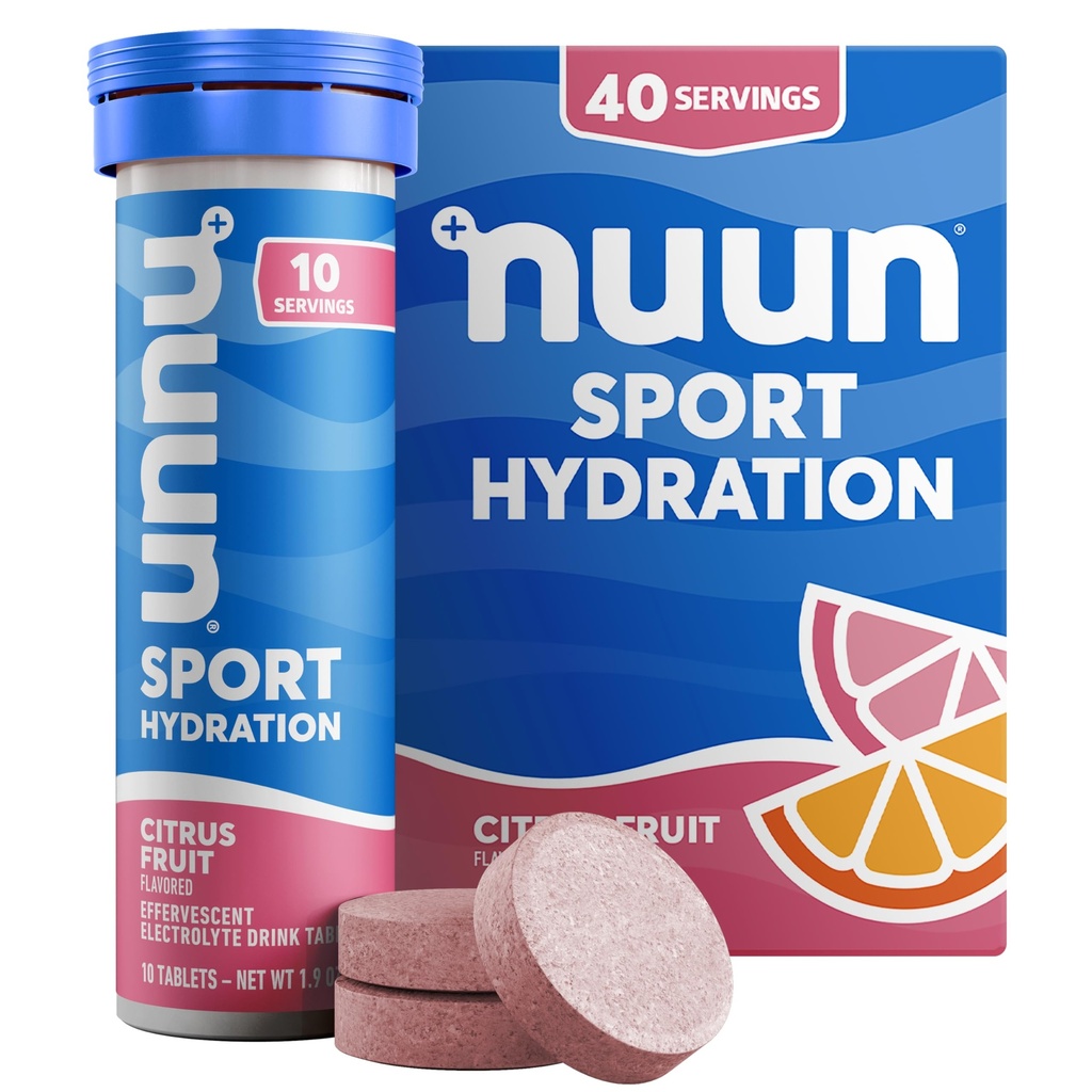 Nuun Sport Electrolite Tablet dengan Magnesium, Kalsium, Potasium, Chloride & Sodium, Gluten Free & Vegan, Citrus Fruit, 4 Pack (40 Servings Total)