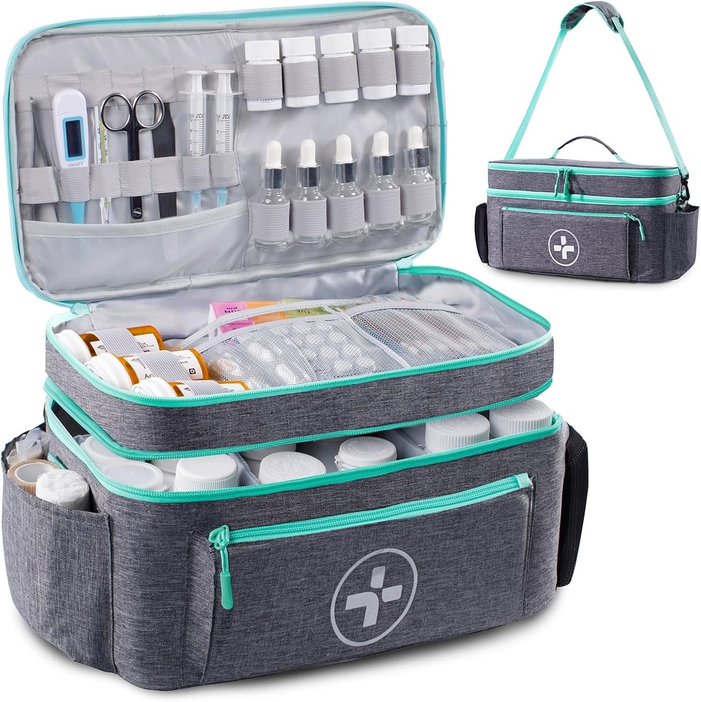 Obat-obatan Travel BAGSFY Bag Organizer, Kotak Medis Kosong, Penyelenggara Botol Pil untuk Rumah, Penyimpanan Obat-obatan Large, Kasus Perjalanan Pertama Bantuan Pertama Kit Bags Kosong, Kit Darurat.