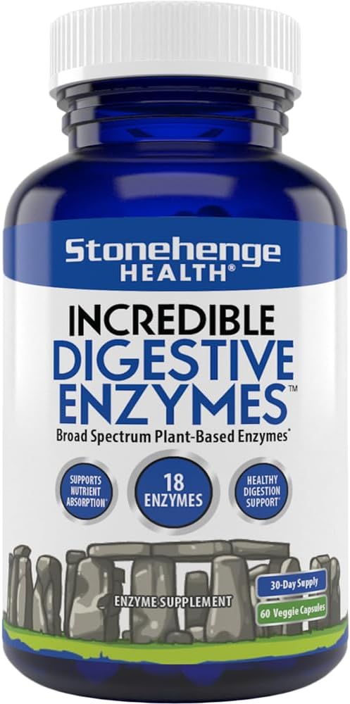 Stonehge Health Increalth Digetical Enzymes - 18 Plants - Based Enzymes - Lipase, Lactase, Protease, Amylase, Bromelain for Gas, Bloating, Fatigue (1)