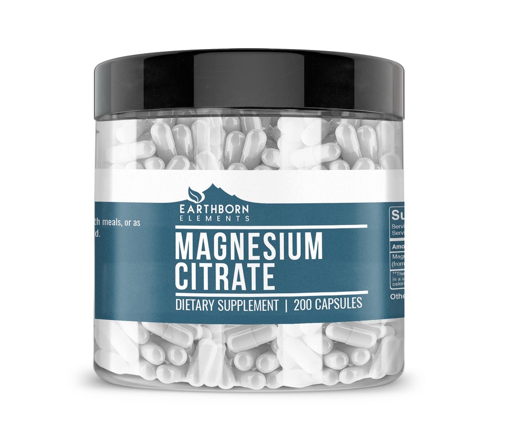Elemen Terlahir di Bumi Magnesium Citrate 200 Capsules, Pure & Undiluted, No Addonitives